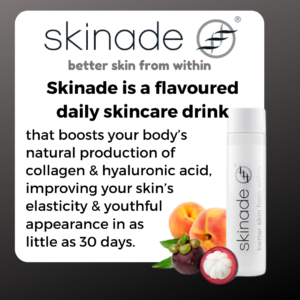 SKINADE daily skincare drink contains collagen and peptides to improve skin elasticity - more youthful appearance