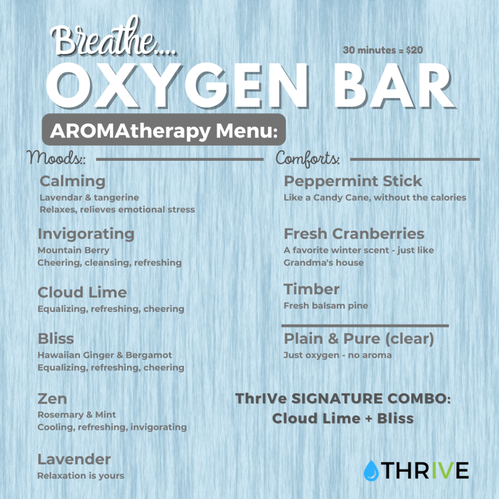 Oxygen bar Aromatherapy Menu at ThrIVe Wheeling