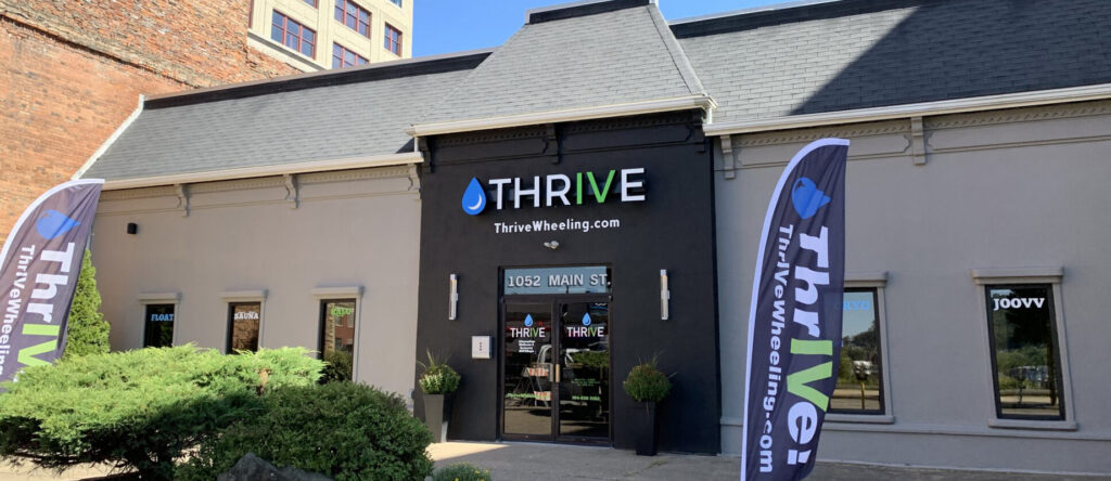 The front entrance of ThrIVe Wheeling, which is where you'll start your laser hair removal near Weirton journey.
